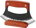 Ulu Rocker Knife with Wooden Stand - Hand-Forged High Carbon Steel