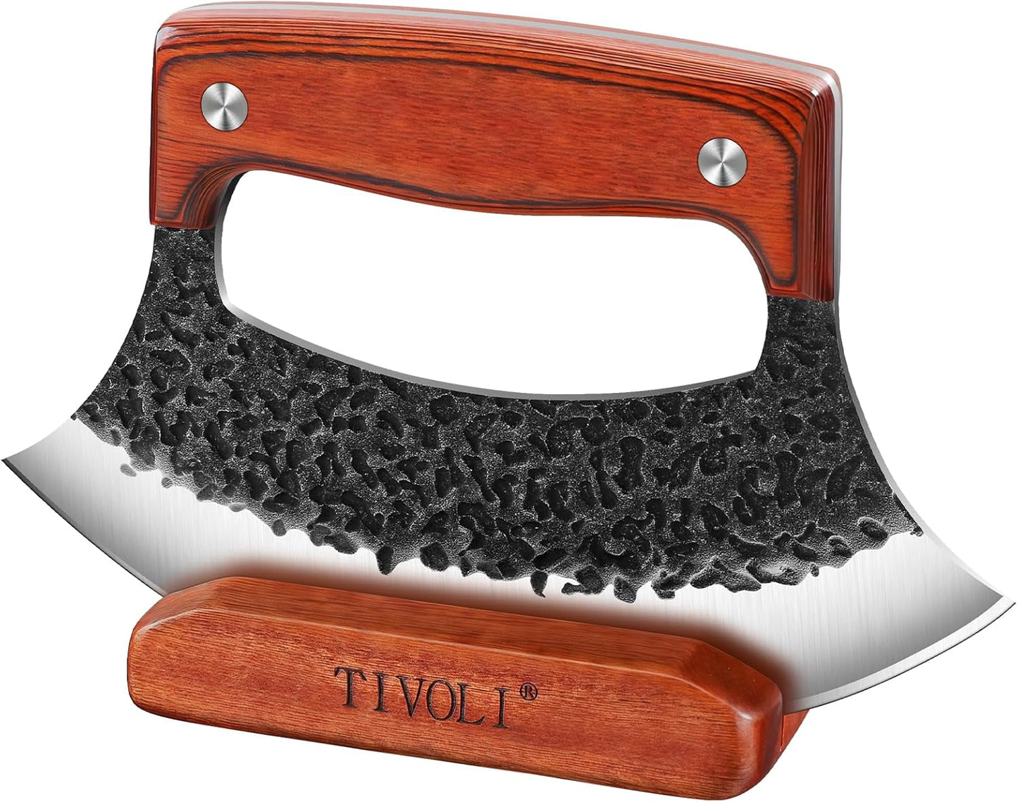 TIVOLI Ulu Knife with Wooden Stand for Kitchen and Camping