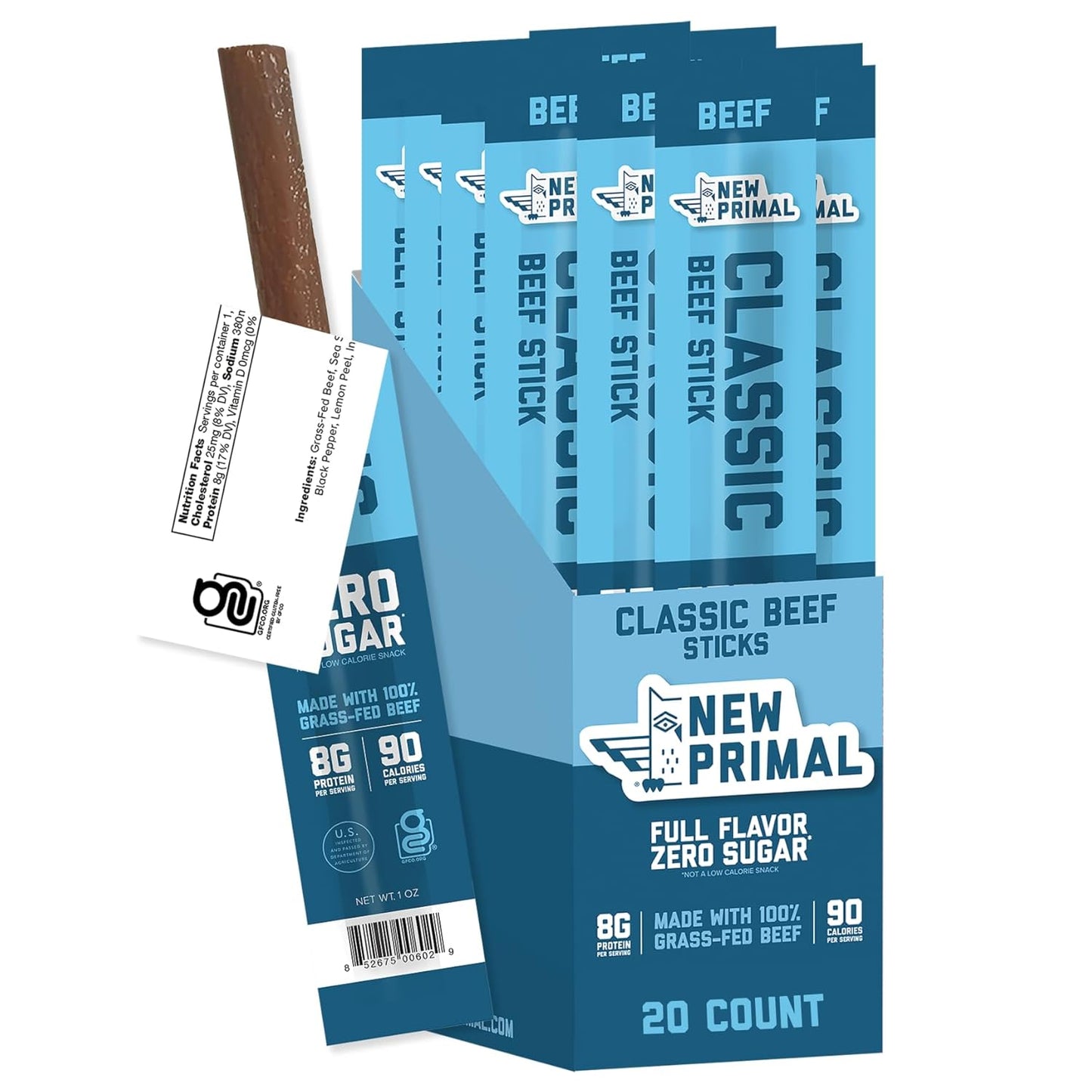 Grass Fed Beef Sticks - Keto, Gluten Free, High Protein Snack