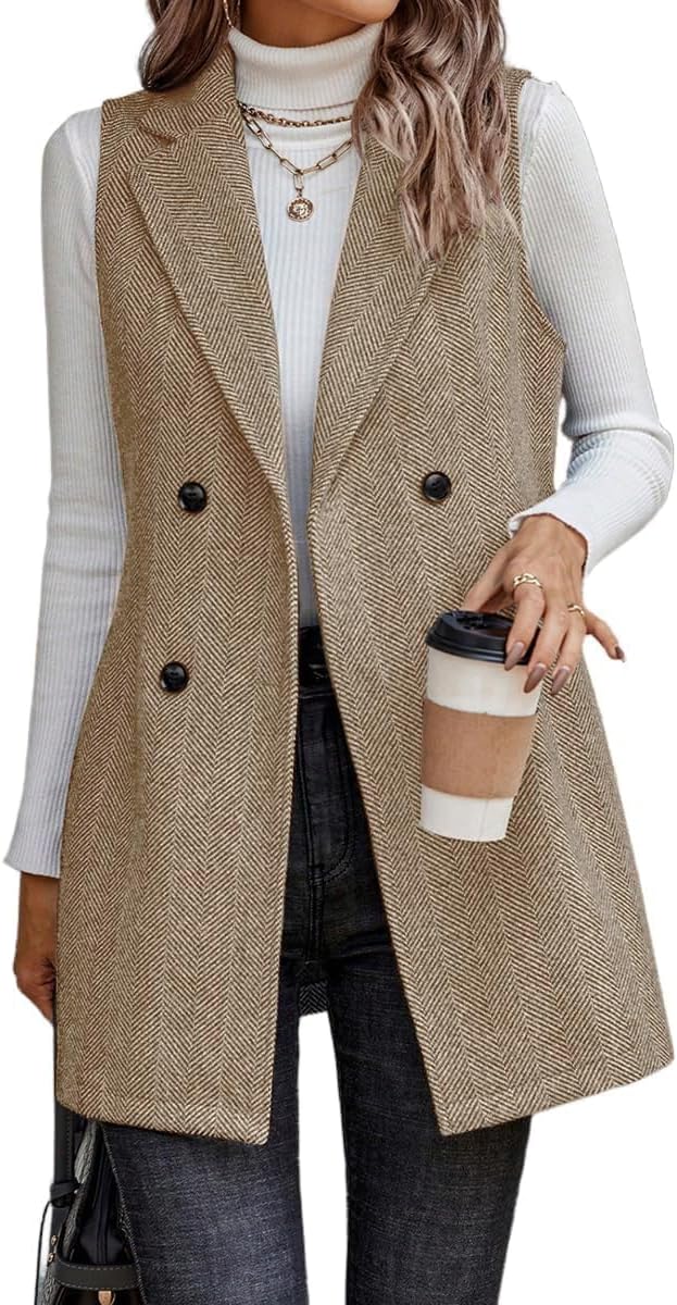 IDEALSANXUN Long Vest for Women Sleeveless Blazer Outerwear