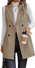 Long Vest for Women Sleeveless Tweed Blazer - Business Casual
