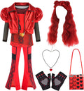 Red Kids Cosplay Outfit with Wig and Heart Accessories - Complete Set