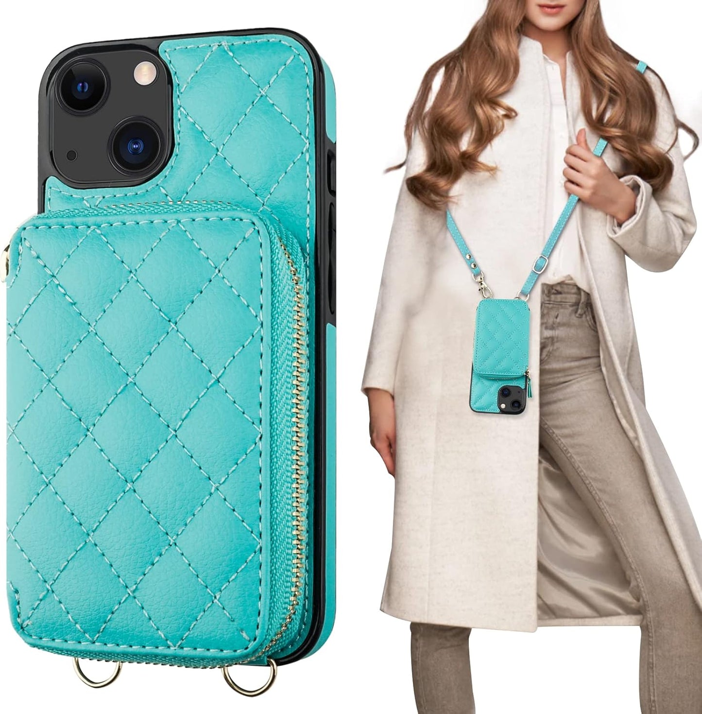 Bocasal Crossbody Wallet Case for iPhone 13 with RFID Blocking