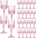 Plastic Wine Glasses 24 pcs Pink Stemmed Cups - Reusable Partyware