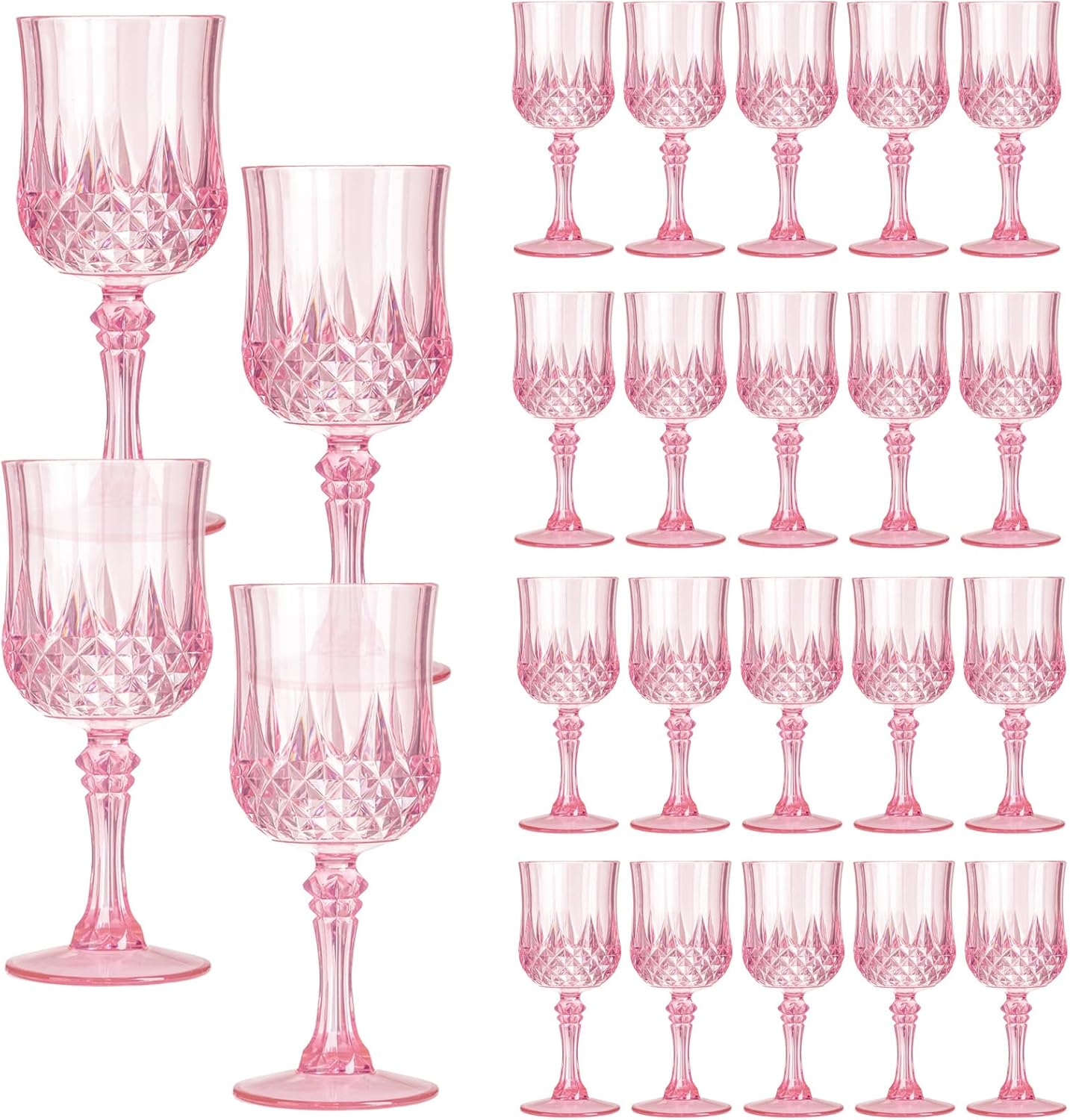 XKXKKE 24 Pcs Pink Plastic Wine Glasses for Every Occasion