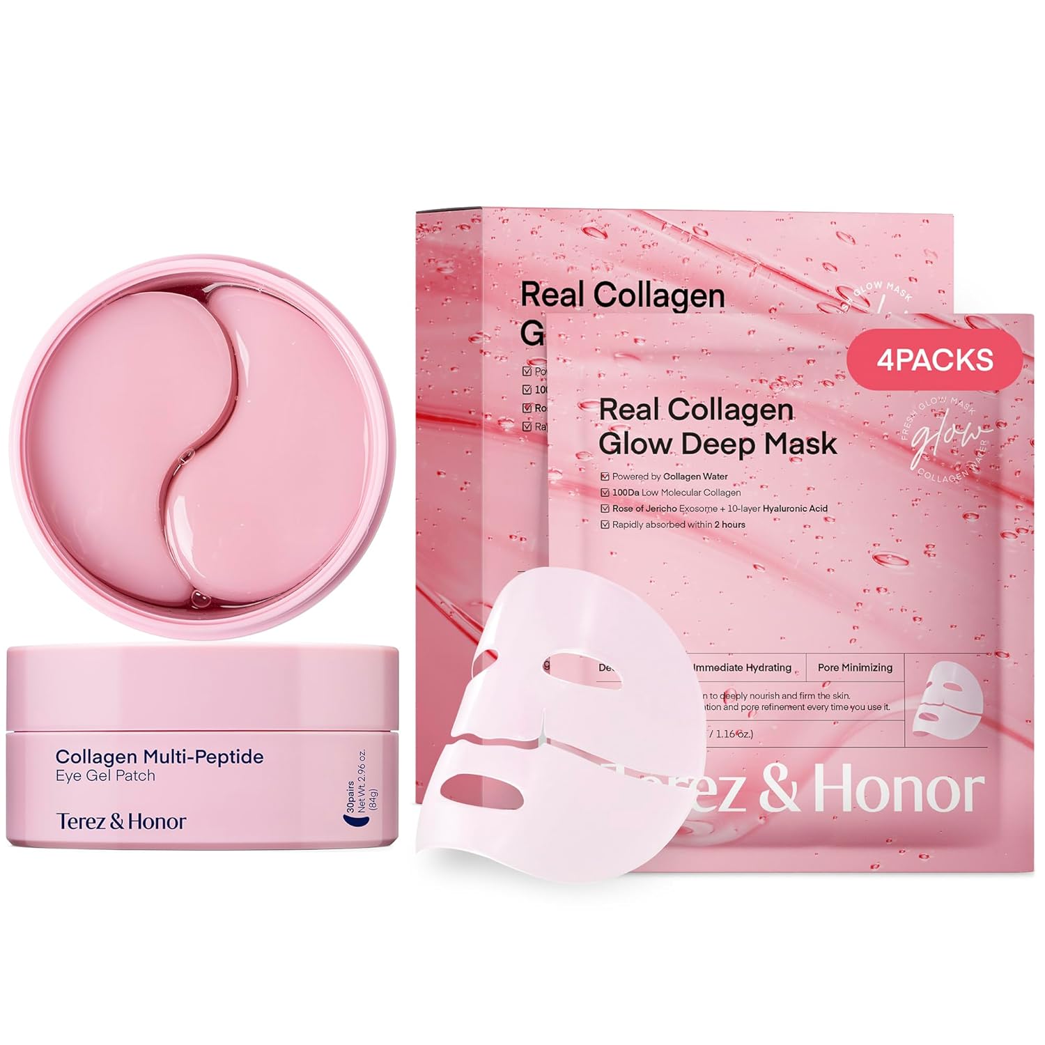 Collagen Face Mask & Eye Patches Set for Youthful Skin