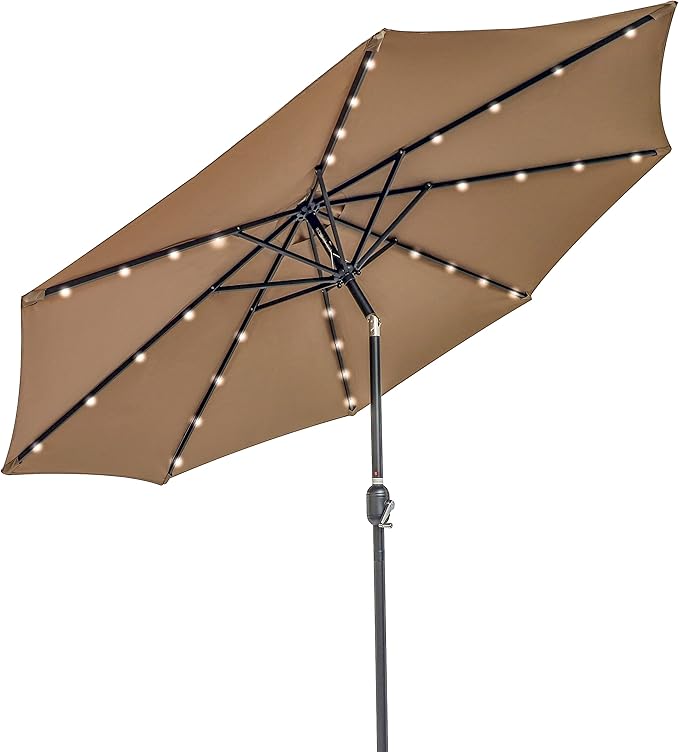 Deluxe Solar Powered LED Lighted Patio Umbrella - 9ft for Comfort