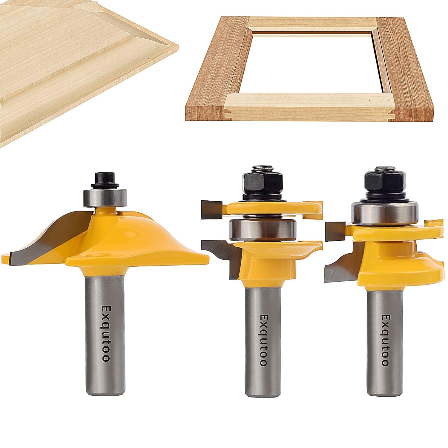 Exqutoo 3PCS Router Bit Set for Cabinet Door Making Tools