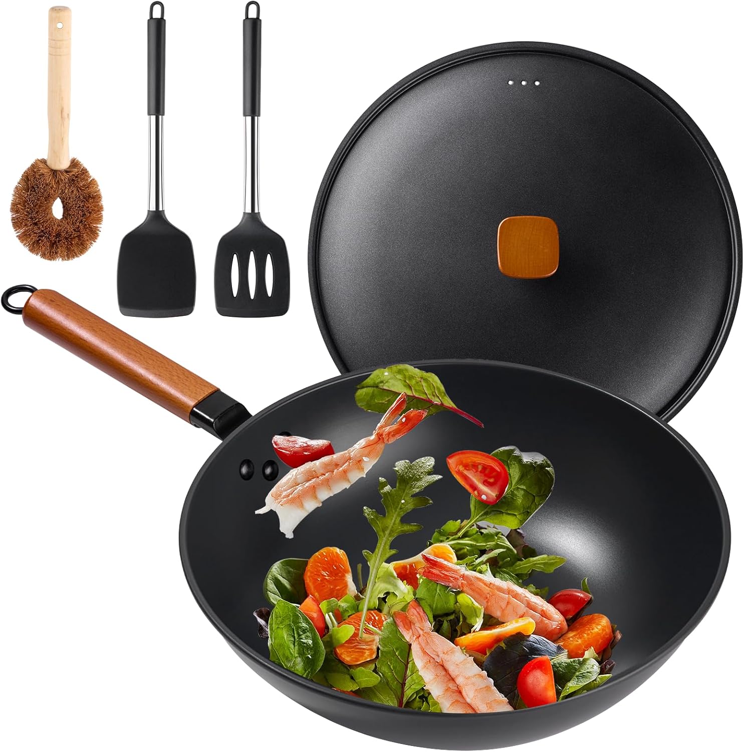 13 Inch Nonstick Wok Pan with Lid for Versatile Cooking
