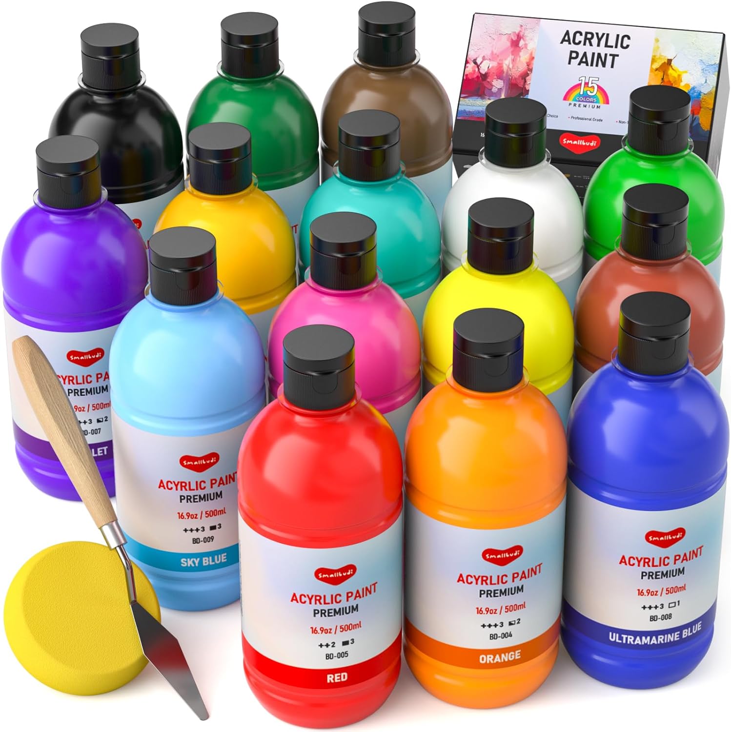 Vibrant 15-Color Acrylic Paint Set for Artists - Non-Toxic, Versatile 16.9 oz
