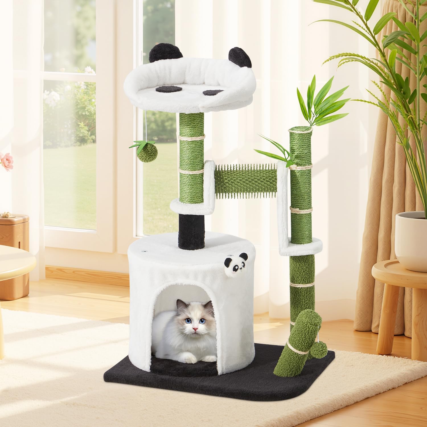 Erinnyees Panda Cat Tree with Self Groomer and Scratching Post