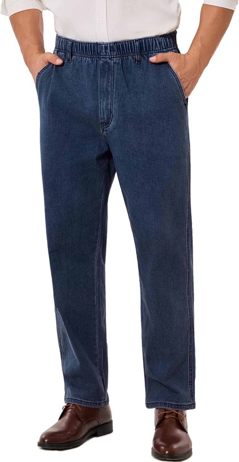 Pull On Elastic Waist Jeans for Men by VOEERON - Comfortable Fit
