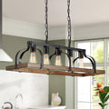 WUZUPS 5-Light Imitation Wood Grain Linear Chandelier - Farmhouse