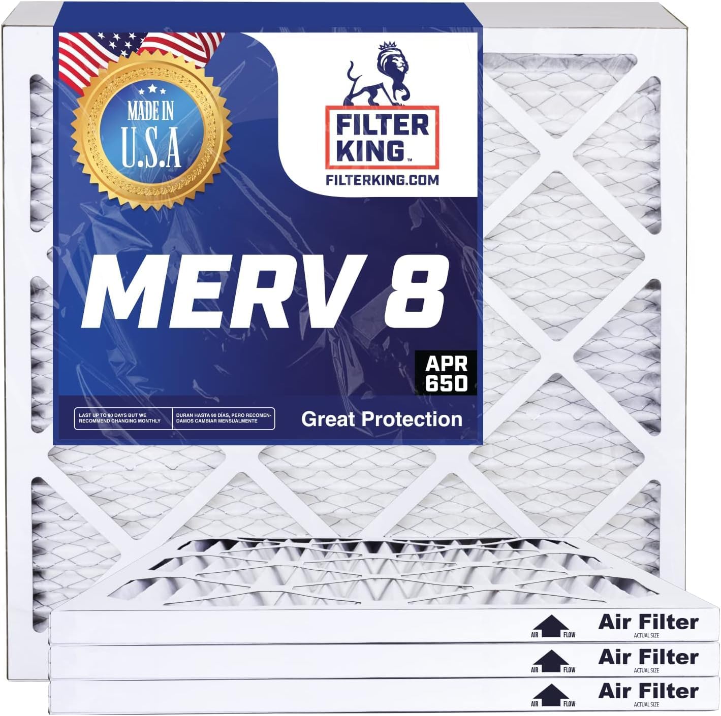 MERV 8 Air Filter 22x24x1 by Filter King - 3-Pack Quality