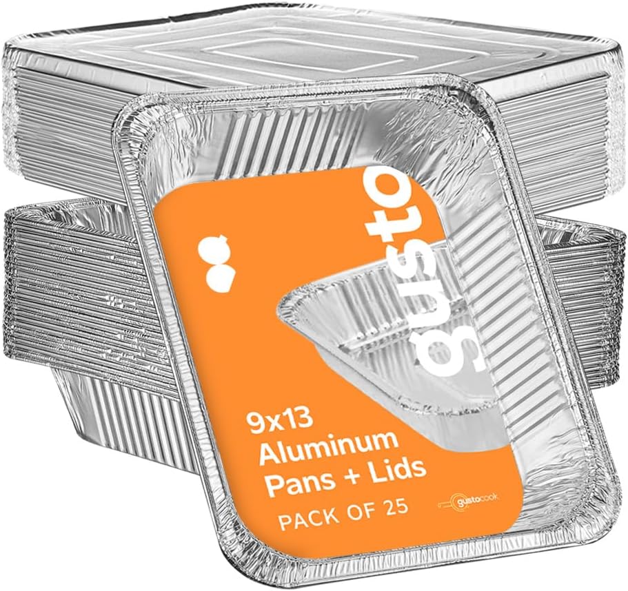 GUSTO 25 Count 9x13 Inch Aluminum Pans with Lids for Cooking