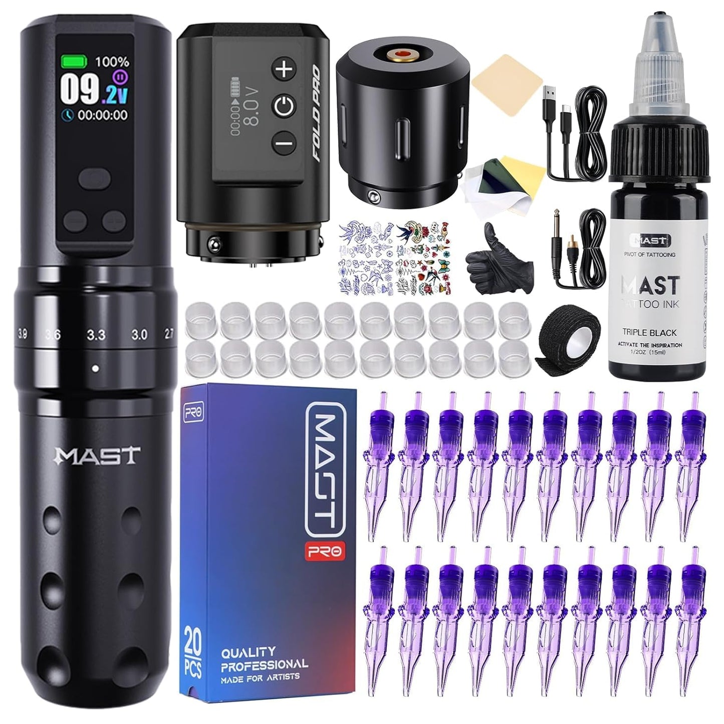 Mast Fold2 Pro Tattoo Kit: Cordless Tattoo Gun Machine for Pros