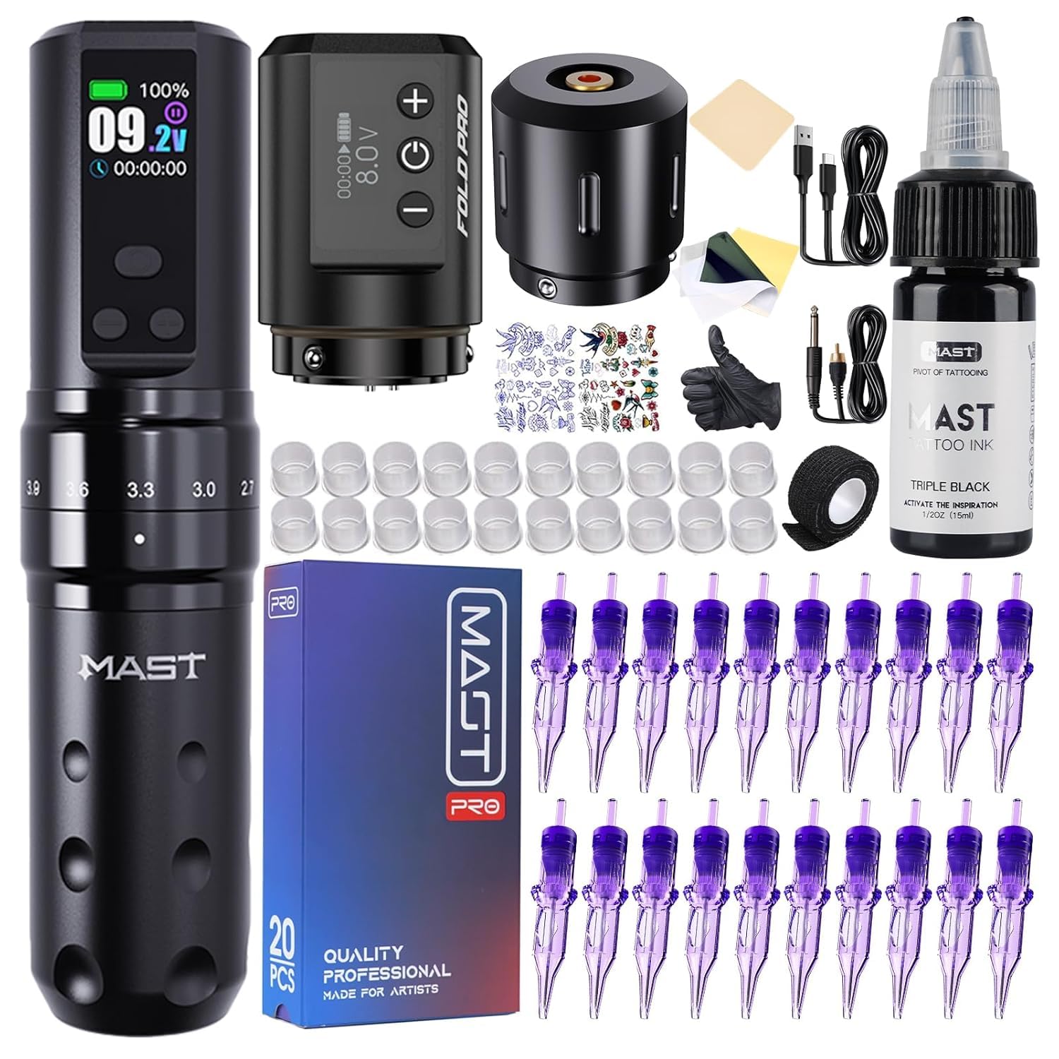 Mast Fold2 Pro Tattoo Kit: Cordless Tattoo Gun Machine for Pros