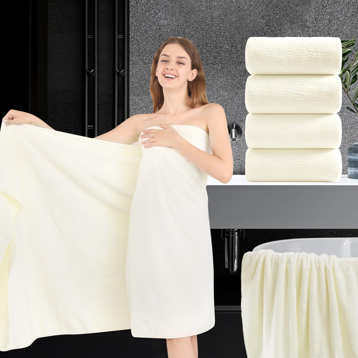 4 Piece Extra Large Bath Towel Set for Ultimate Comfort and Absorbency
