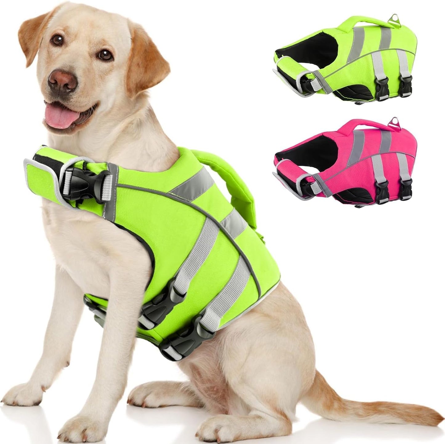 Kuoser Medium Dog Swim Vests - Reflective Life Jackets for Safety