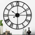 24 in Roman Numeral Wall Clock - Silent Large Black Metal Timepiece