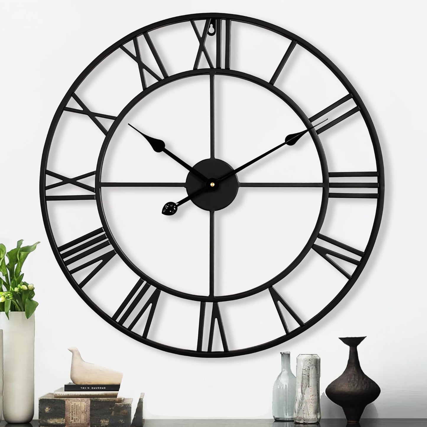 Silent 24 Inch Wall Clock for Modern Farmhouse Home Decor