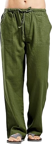 utcoco Qiuse Men's Casual Loose Fit Straight-Legs Beach Pants