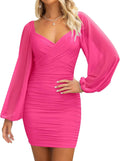 ZESICA V Neck Ruched Bodycon Mini Dress - Flattering Short Cocktail