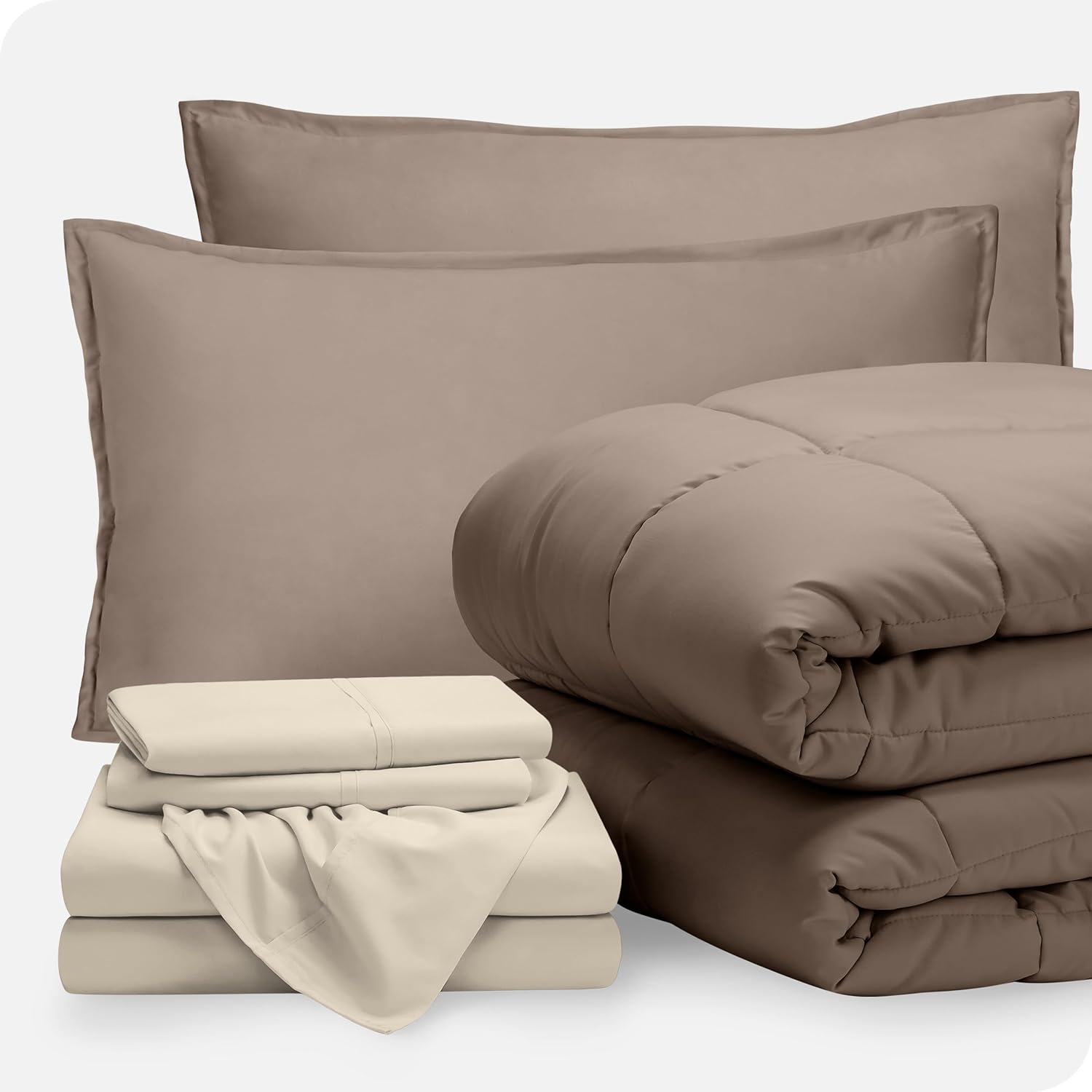 Bare Home 7 Piece Comforter & Sheet Set for Full XL - Taupe/Sand