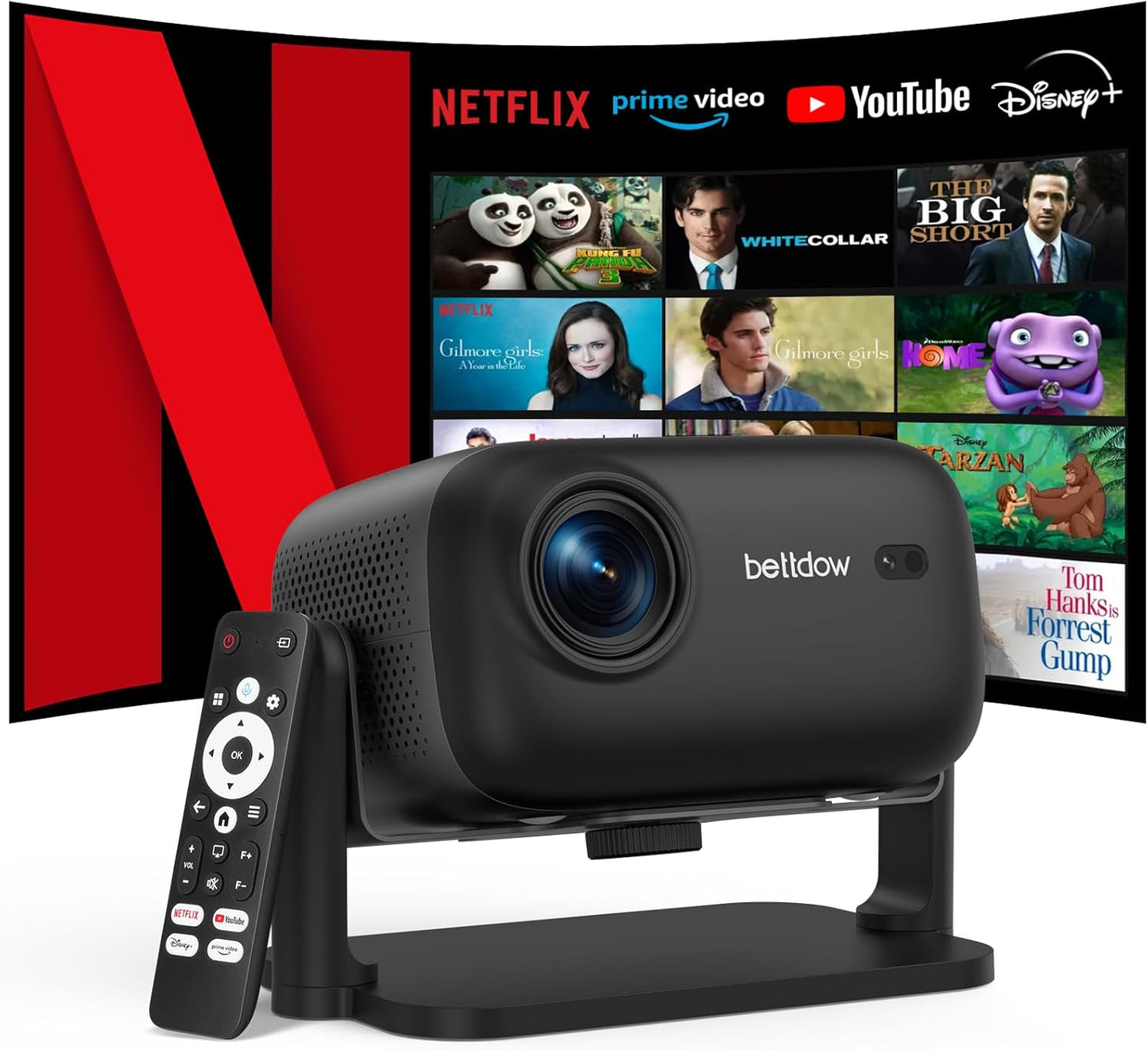 Netflix Licensed Bettdow Projector: Wifi 6, Bluetooth 5.2, Voice Assistant