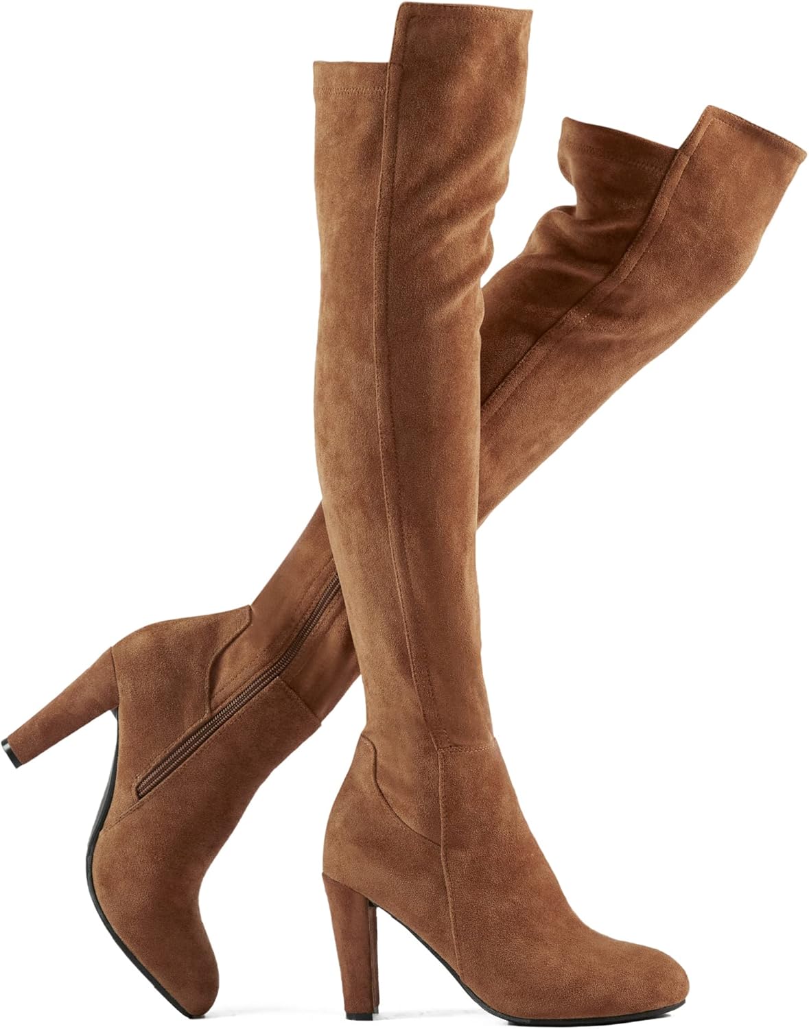 Shoe'N Tale Women Faux Suede Chunky Heel Thigh High Boots