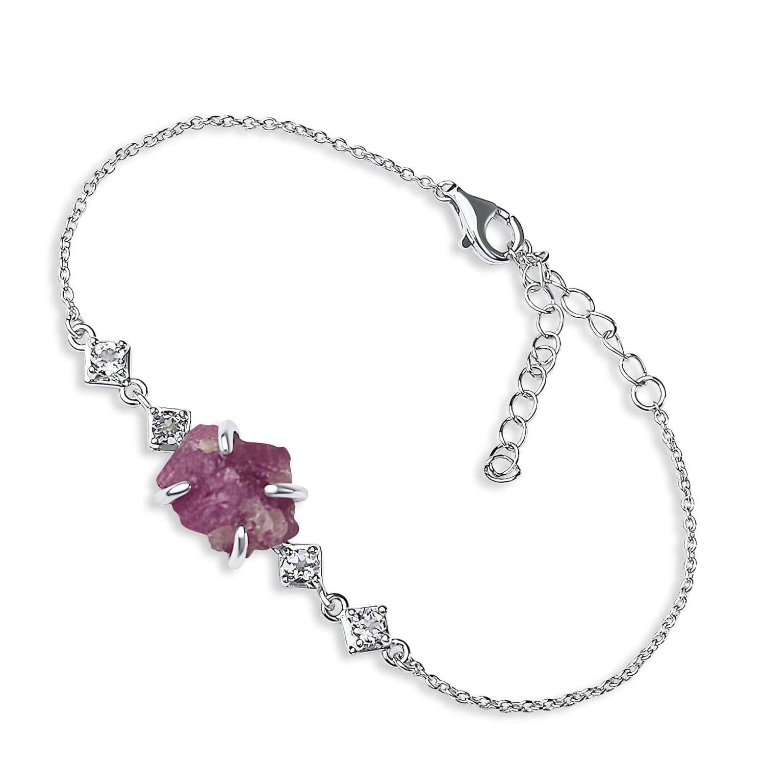 Raw Pink Tourmaline Crystal Chain Bracelet for Birthstone Gifts