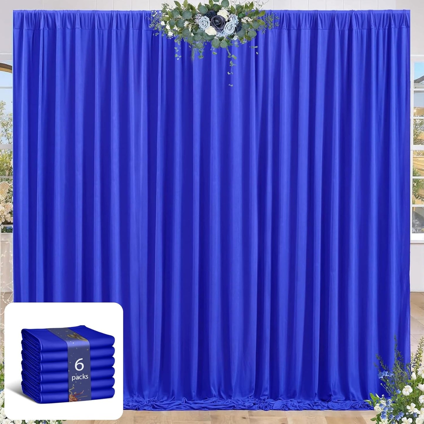 24 x 10ft Royal Blue Backdrop Curtains for Events and Photos