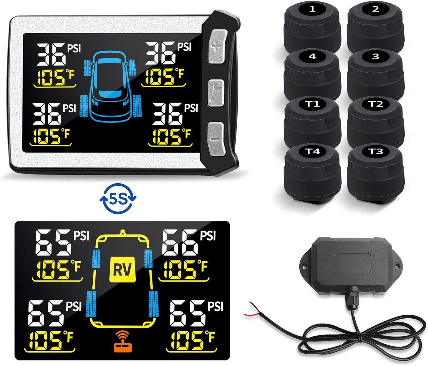 RV Tire Pressure Monitoring System with Color LCD Display