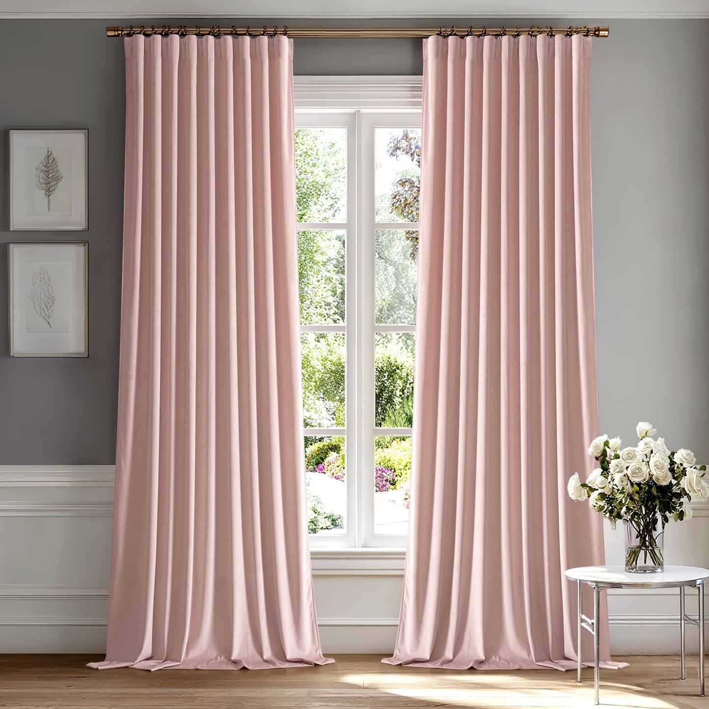 MIULEE Baby Pink Velvet Curtains - Luxury Room Darkening Drapes