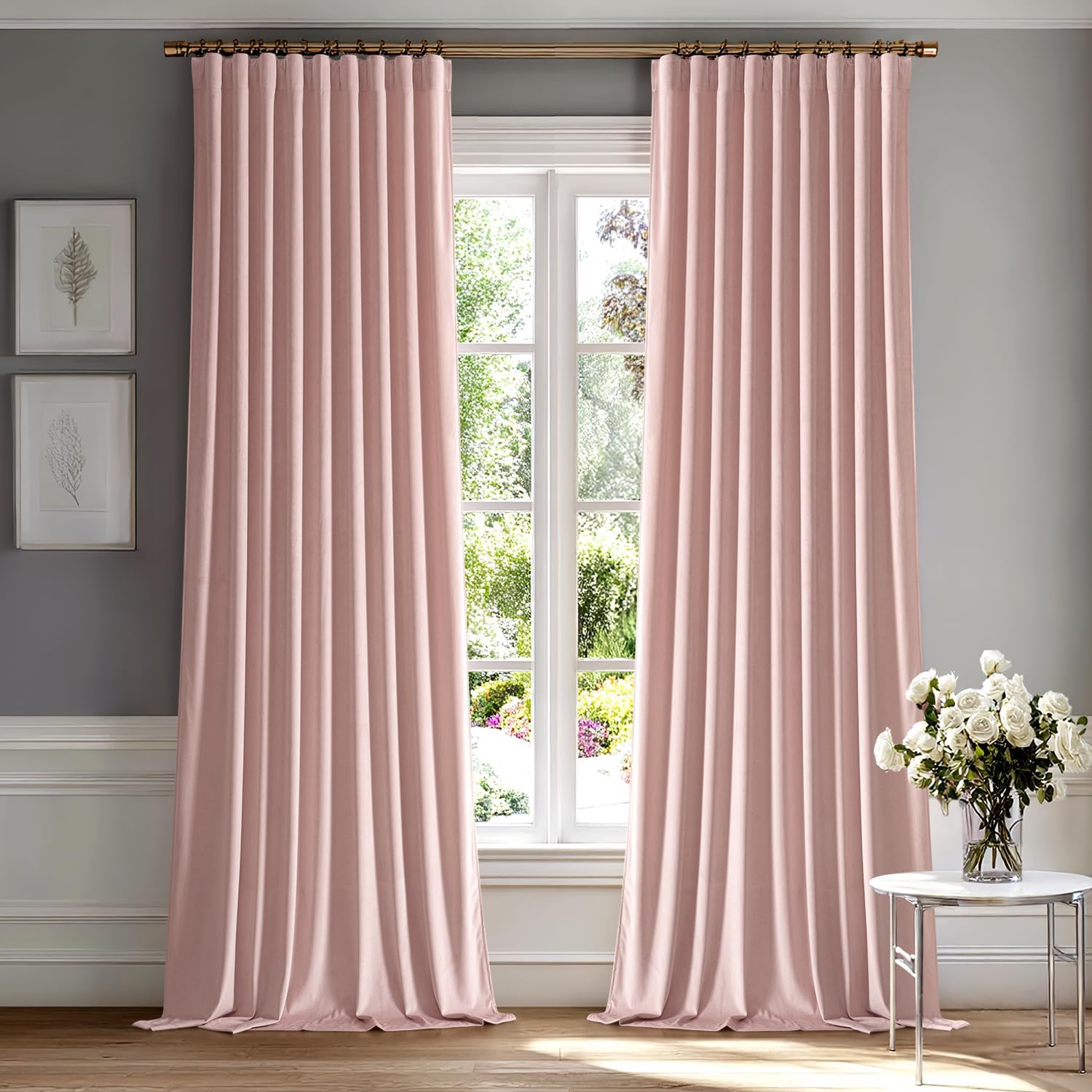 MIULEE Baby Pink Velvet Curtains - Luxury Room Darkening Drapes