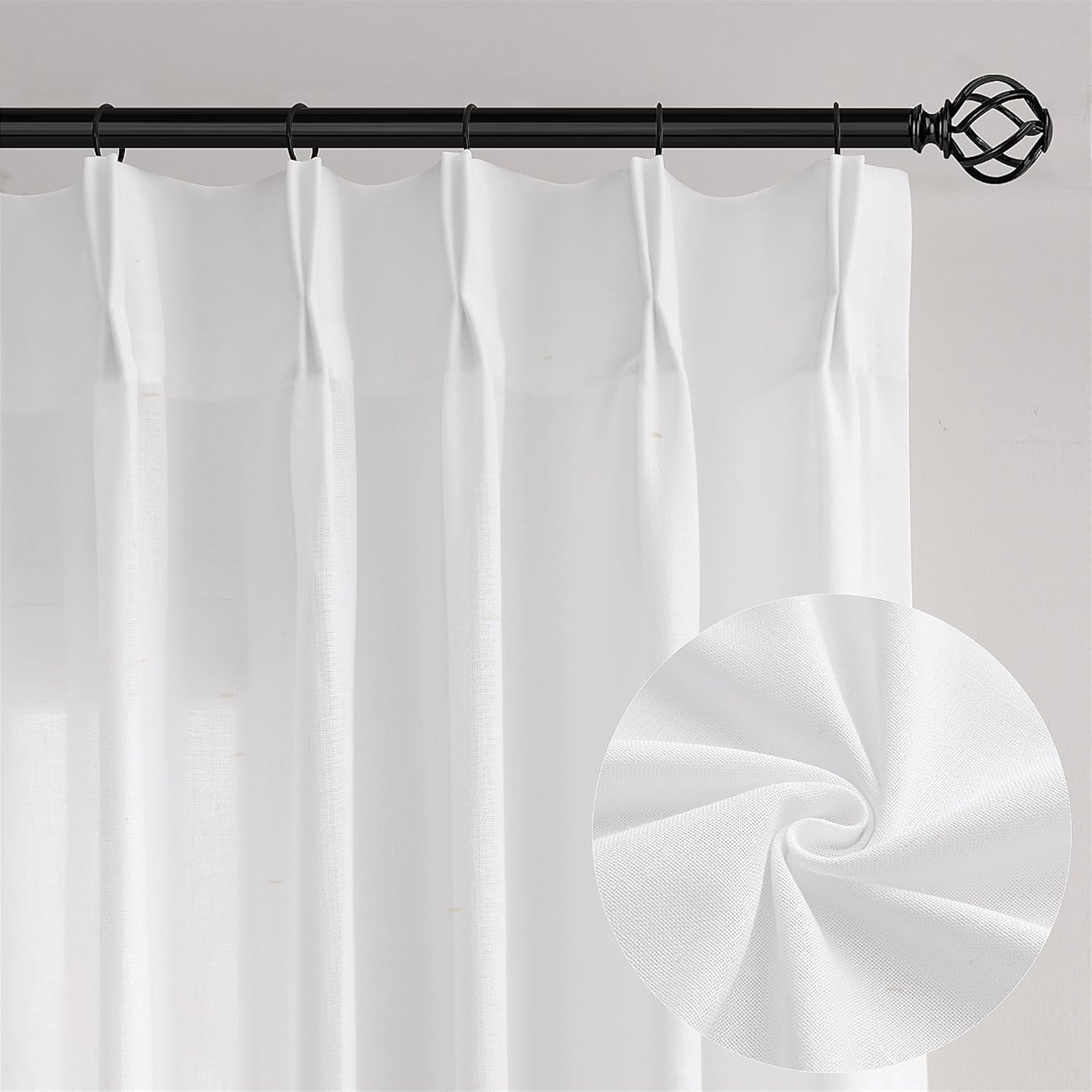 Pinch Pleat Linen Sheer Curtains for Patio Sliding Door