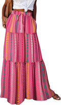 Womens Floral Boho Maxi Skirt High Waist Elastic - Flowy A-line