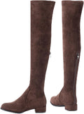 Over the Knee Boots Thigh High Suede Block Winter Low Flat - Cozy Fit