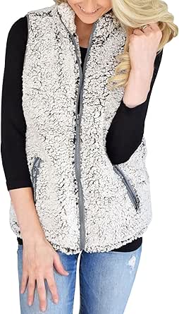 MEROKEETY Women's Winter Casual Sherpa Fleece Vest with Pockets