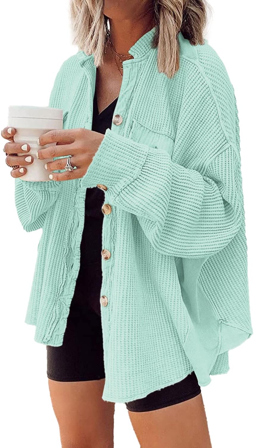 Waffle Knit Shacket for Women - Lightweight Oversized Style