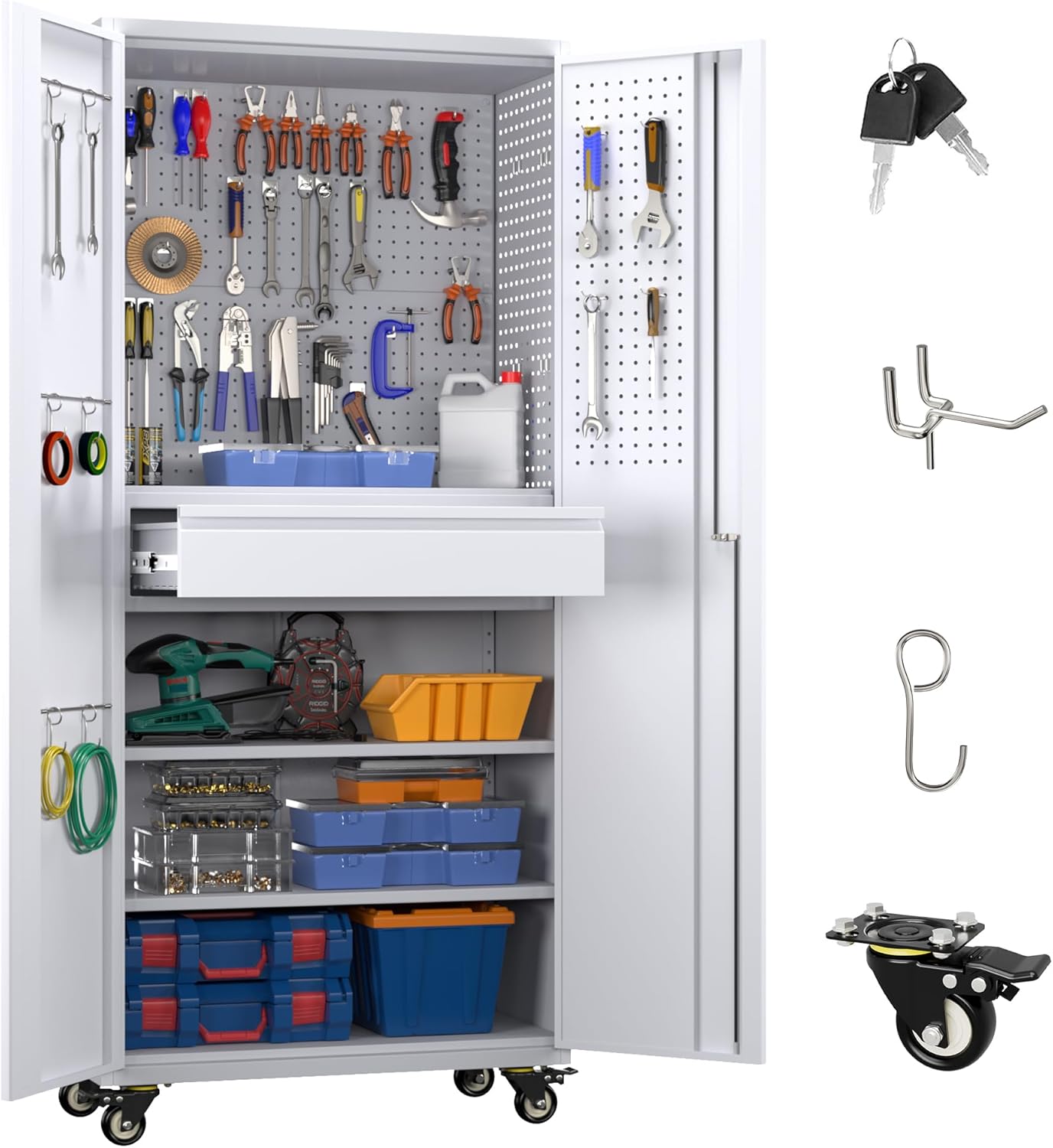 Garage Storage Cabinet with Locking Doors and Adjustable Shelves
