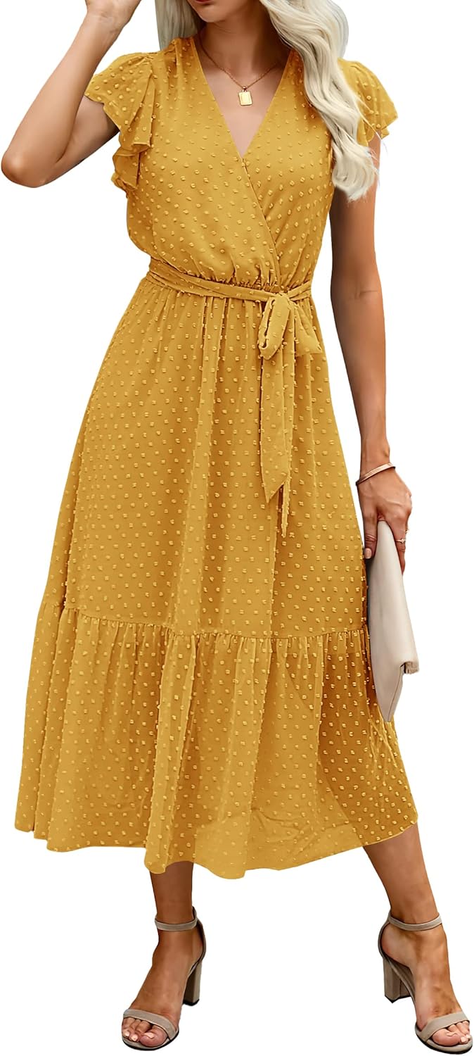 BTFBM Women Summer Bohemian Floral Casual Midi Sun Dress