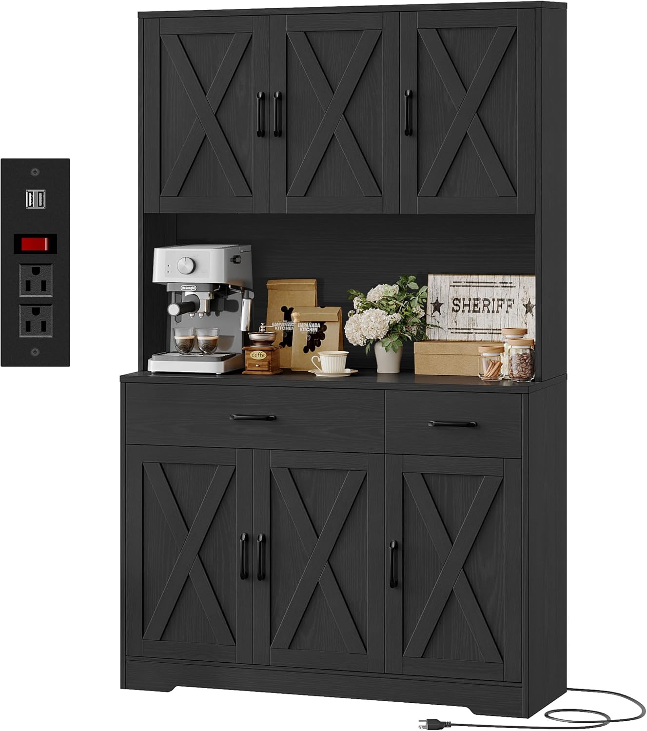 71 in Pantry Cabinet with Charging Station for Kitchen Storage