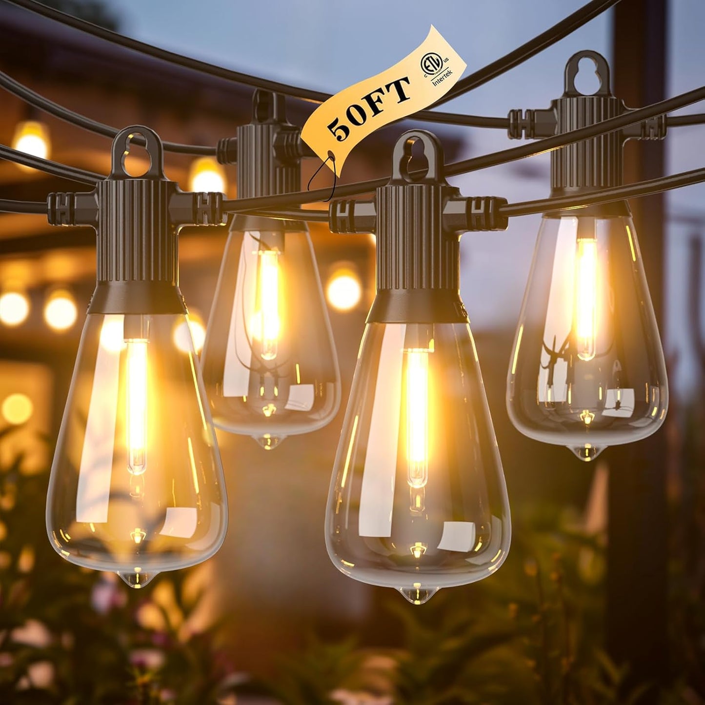 Kawaya 50FT Outdoor String Lights - Vintage Edison Bulbs for Patio