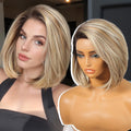 Ash Blonde Synthetic Lace Front Wig Side Part Short Straight Bob