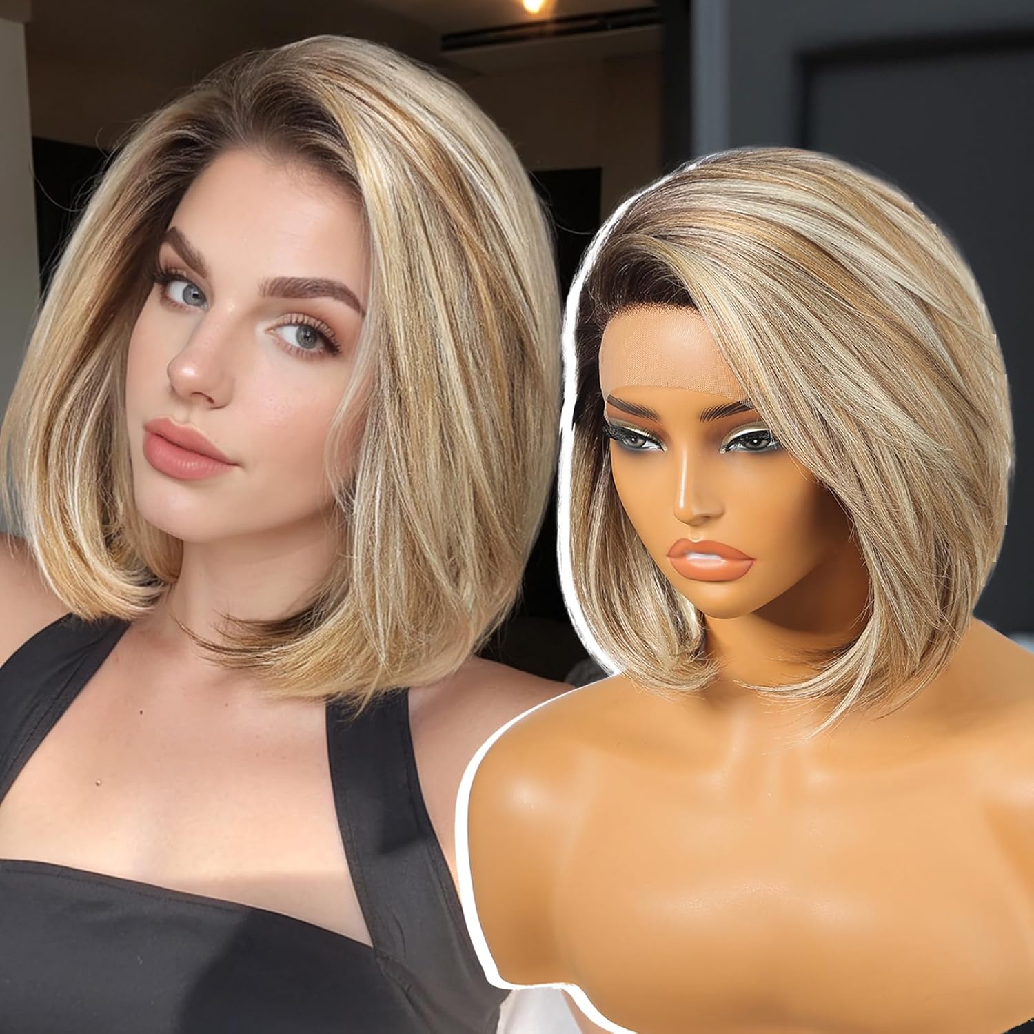 Ash Blonde Synthetic Lace Front Wig for Daily Use 12in Style
