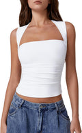 Womens Square Neck Tank Top Side Ruched Double Lined Slim Fit Crop