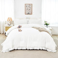 White Ruffle Comforter Set Queen - Cozy Microfiber Elegance