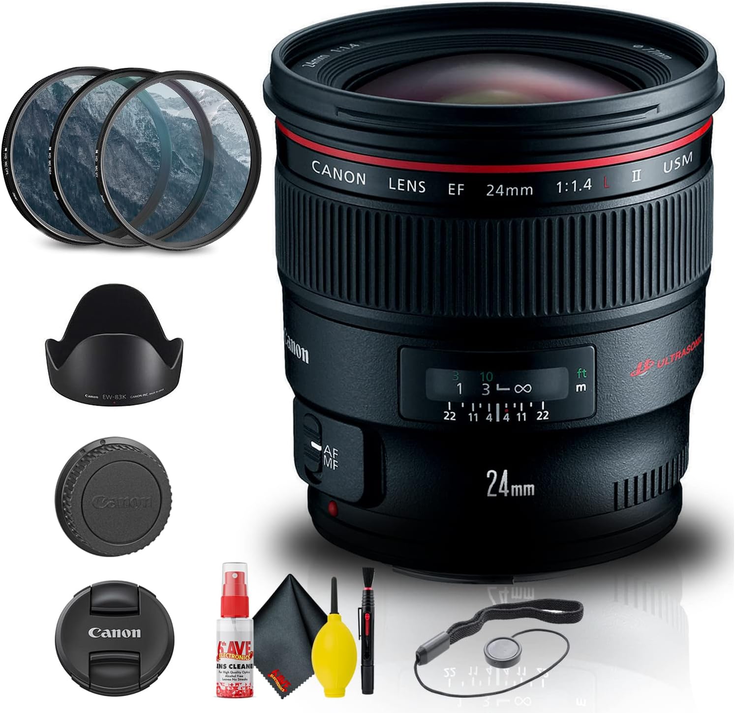 Canon EF 24mm f/1.4L II USM Lens Bundle with Essential Accessories
