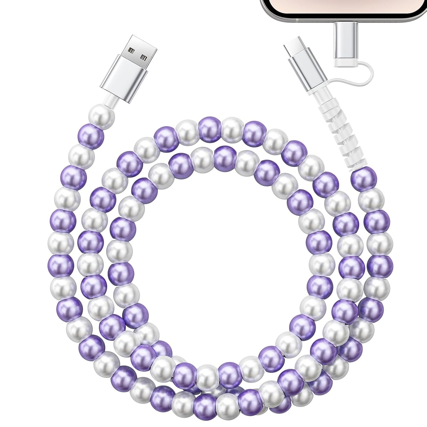 2-in-1 Fast Charging Cable - Elegant Pearl Beads - 3.3FT